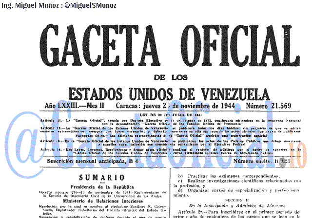 Gaceta Oficial 21569 del 23 Noviembre 1944