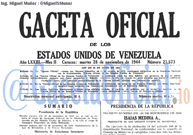 Gaceta Oficial 21573 del 28 Noviembre 1944