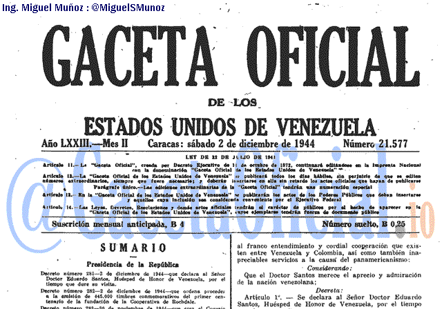 Gaceta Oficial 21577 del 2 Diciembre 1944