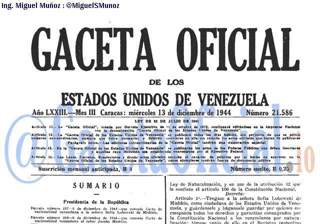 Gaceta Oficial 21586 del 13 Diciembre 1944