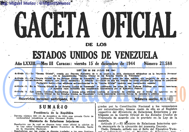 Gaceta Oficial 21588 del 15 Diciembre 1944