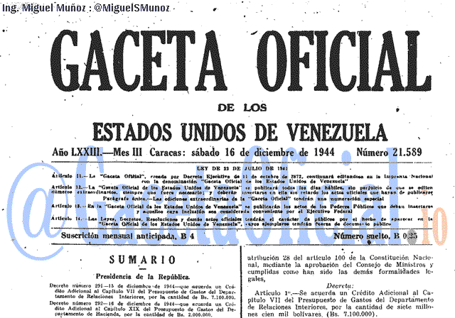 Gaceta Oficial 21589 del 16 Diciembre 1944