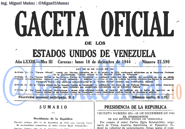 Gaceta Oficial 21590 del 18 Diciembre 1944