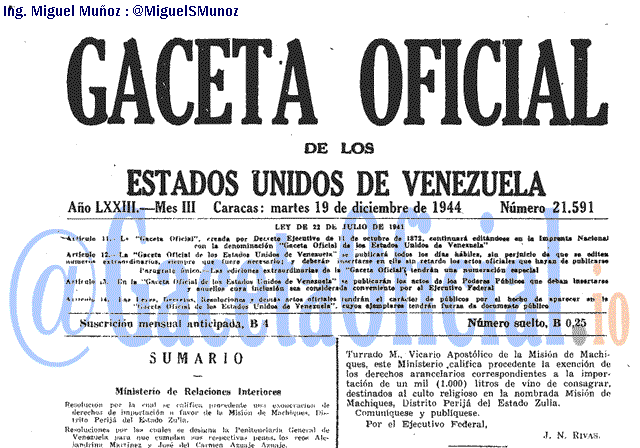 Gaceta Oficial 21591 del 19 Diciembre 1944