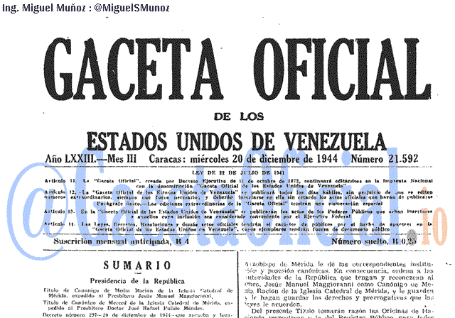 Gaceta Oficial 21592 del 20 Diciembre 1944