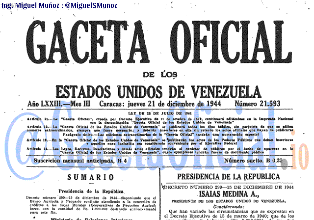 Gaceta Oficial 21593 del 21 Diciembre 1944