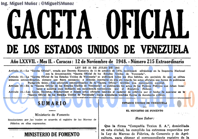 Gaceta Oficial 215 del 12 Noviembre 1948