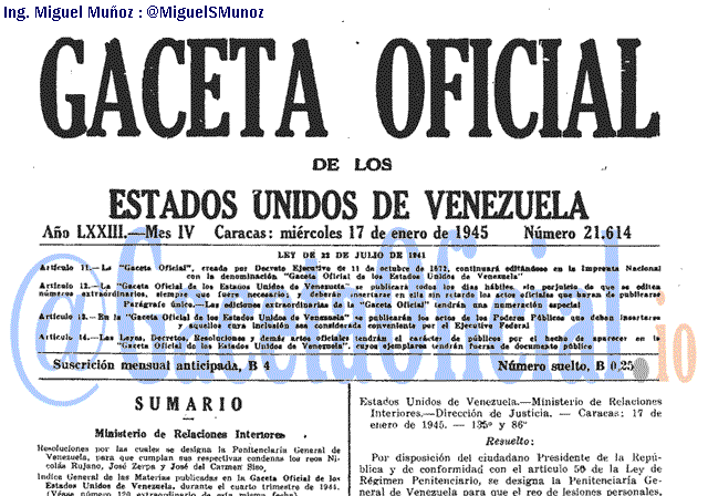 Gaceta Oficial 21614 del 17 Enero 1945