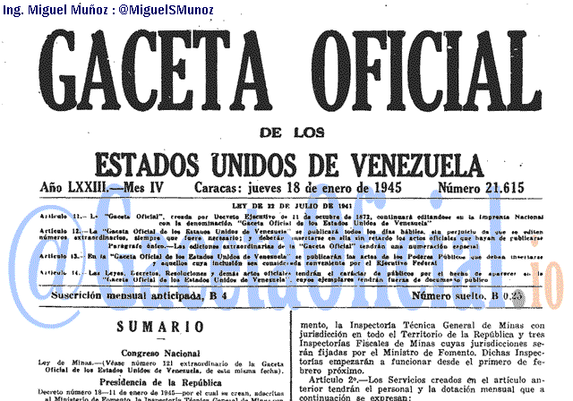 Gaceta Oficial 21615 del 18 Enero 1945