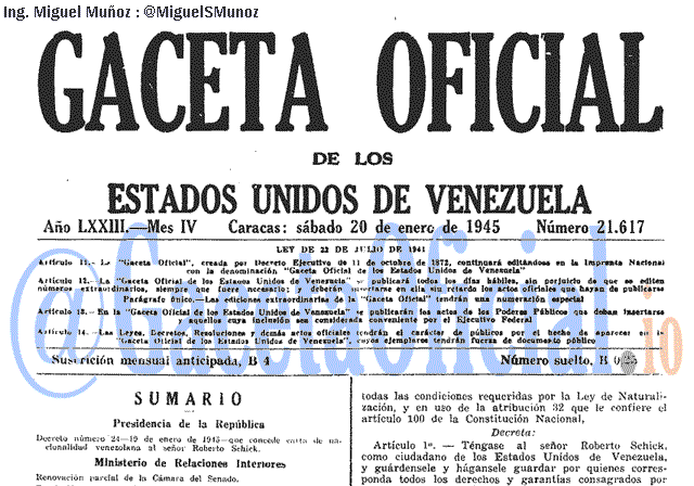 Gaceta Oficial 21617 del 20 Enero 1945