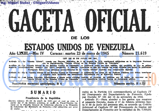 Gaceta Oficial 21619 del 23 Enero 1945