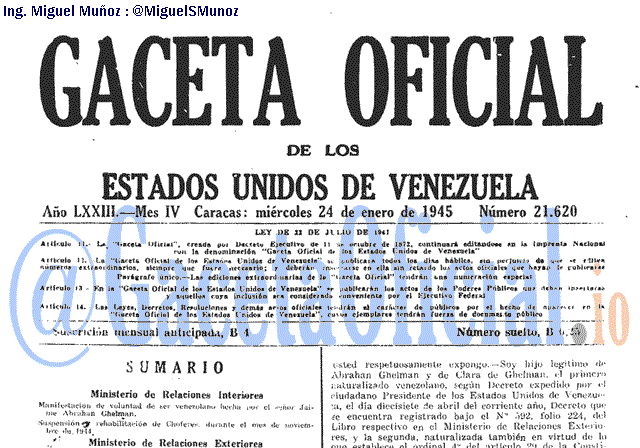 Gaceta Oficial 21620 del 24 Enero 1945