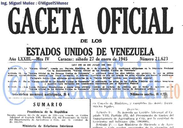Gaceta Oficial 21623 del 27 Enero 1945