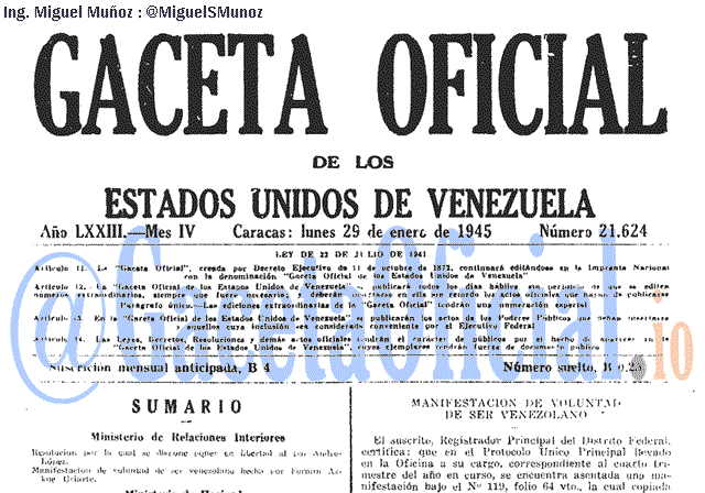 Gaceta Oficial 21624 del 29 Enero 1945