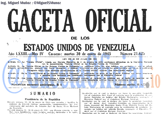 Gaceta Oficial 21625 del 30 Enero 1945