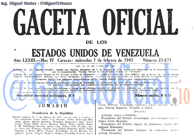 Gaceta Oficial 21631 del 7 Febrero 1945