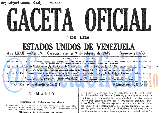Gaceta Oficial 21633 del 9 Febrero 1945