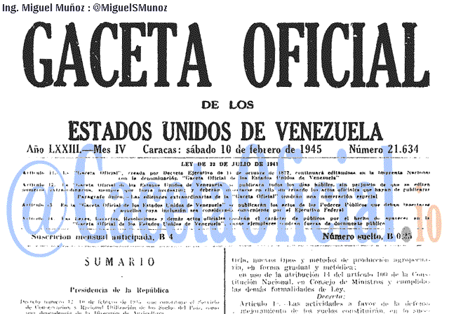 Gaceta Oficial 21634 del 10 Febrero 1945