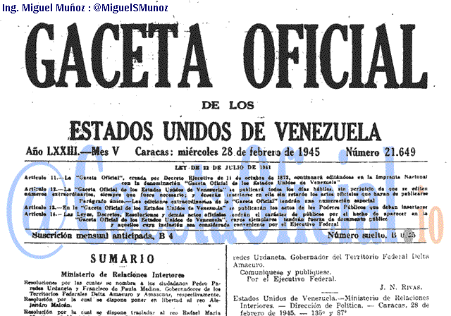 Gaceta Oficial 21649 del 28 Febrero 1945