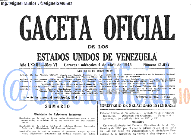 Gaceta Oficial 21677 del 4 Abril 1945