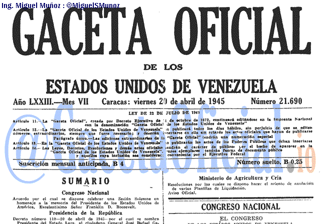 Gaceta Oficial 21690 del 20 Abril 1945