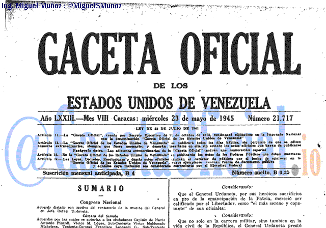 Gaceta Oficial 21717 del 23 Mayo 1945