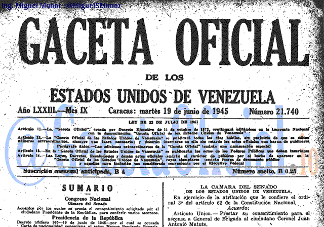Gaceta Oficial 21740 del 19 Junio 1945