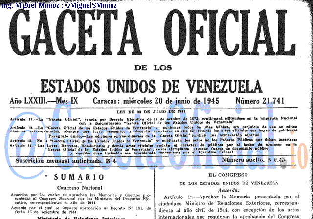 Gaceta Oficial 21741 del 20 Junio 1945