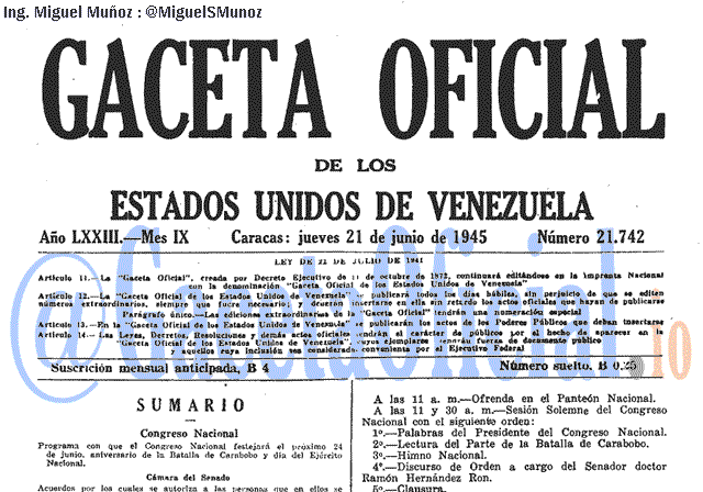 Gaceta Oficial 21742 del 21 Junio 1945