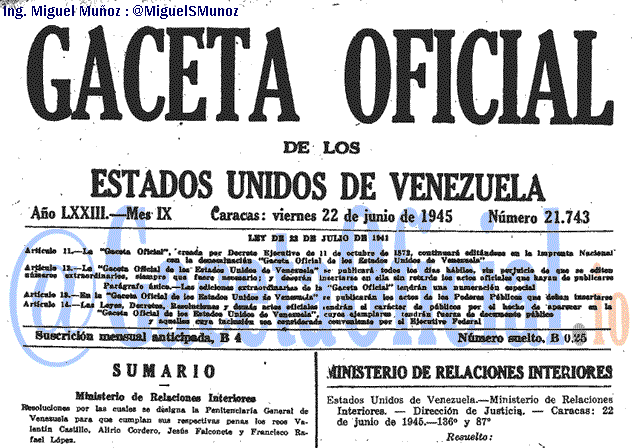 Gaceta Oficial 21743 del 22 Junio 1945