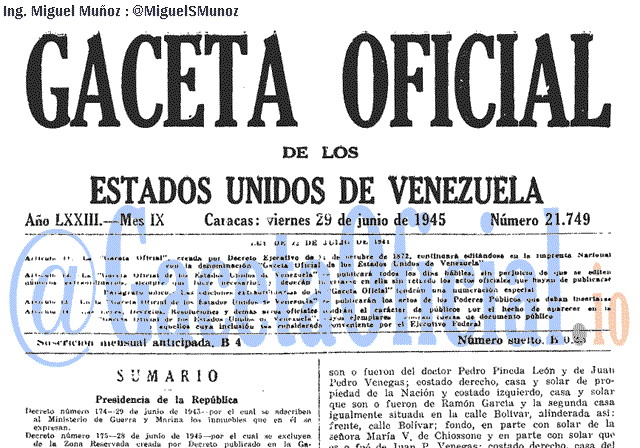 Gaceta Oficial 21749 del 29 Junio 1945