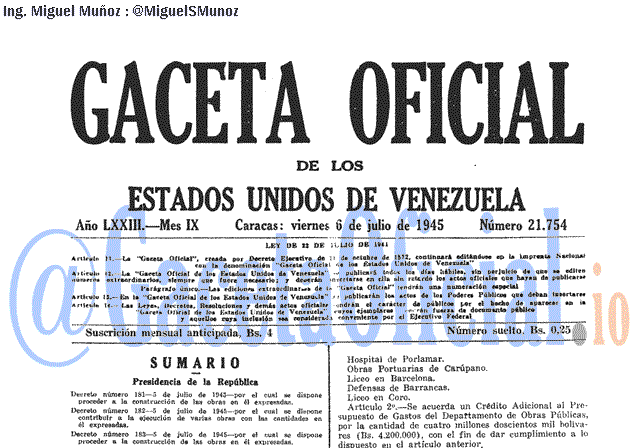 Gaceta Oficial 21754 del 6 Julio 1945