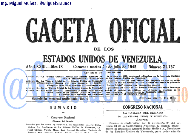 Gaceta Oficial 21757 del 10 Julio 1945