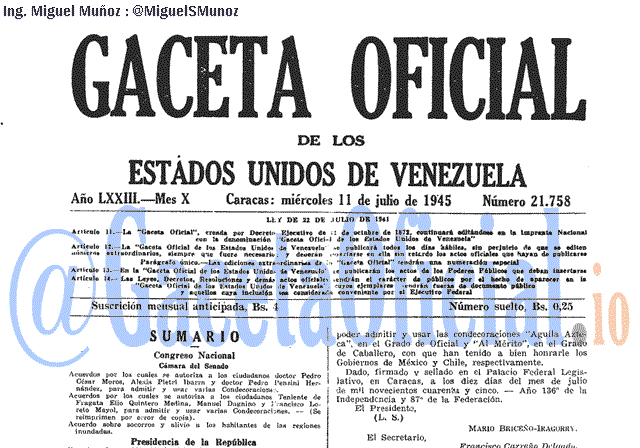 Gaceta Oficial 21758 del 11 Julio 1945