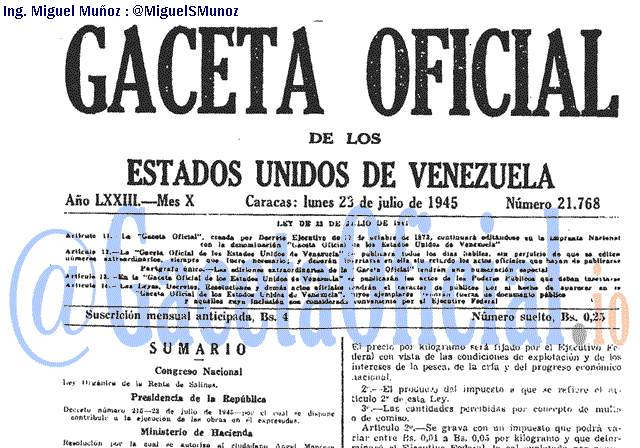Gaceta Oficial 21768 del 23 Julio 1945