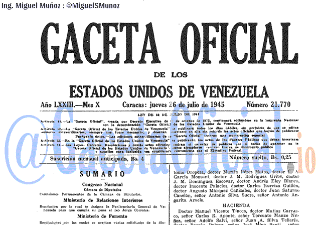 Gaceta Oficial 21770 del 26 Julio 1945