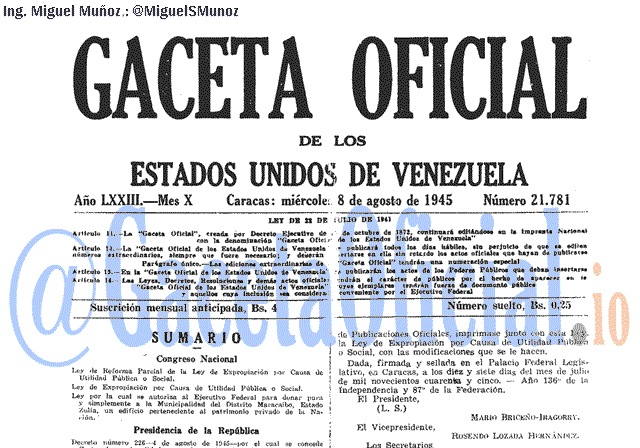 Gaceta Oficial 21781 del 8 Agosto 1945