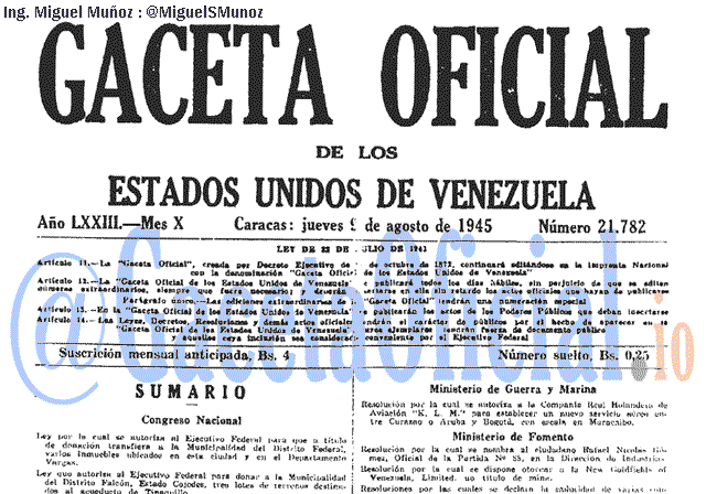 Gaceta Oficial 21782 del 9 Agosto 1945
