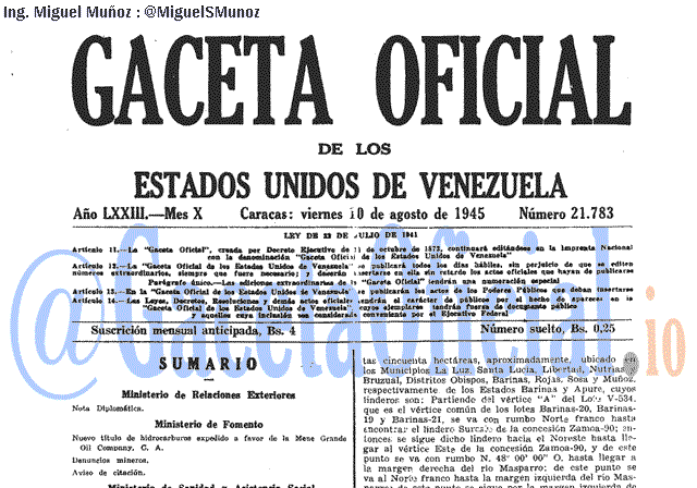 Gaceta Oficial 21783 del 10 Agosto 1945
