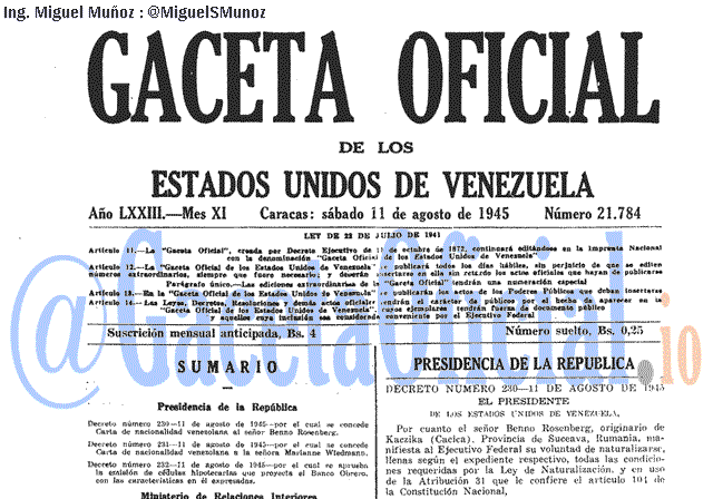 Gaceta Oficial 21784 del 11 Agosto 1945