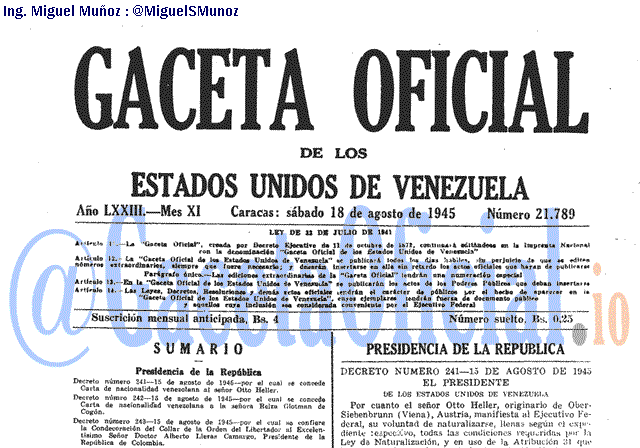 Gaceta Oficial 21789 del 18 Agosto 1945