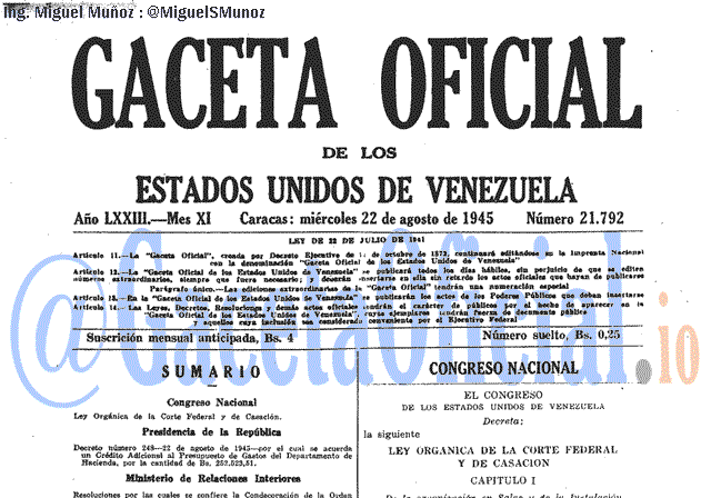 Gaceta Oficial 21792 del 22 Agosto 1945
