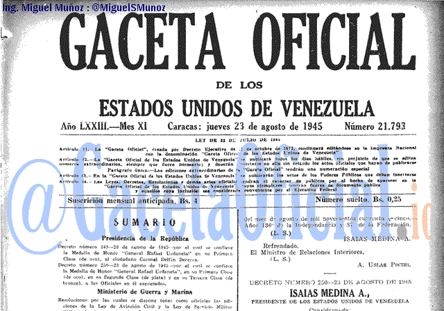 Gaceta Oficial 21793 del 23 Agosto 1945