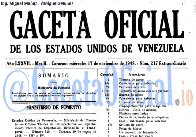 Gaceta Oficial 217 del 17 Octubre 1948