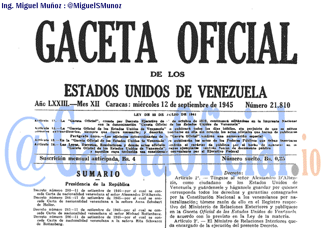 Gaceta Oficial 21810 del 12 Septiembre 1945