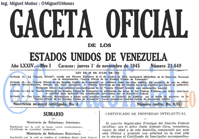 Gaceta Oficial 21849 del 1 Noviembre 1945