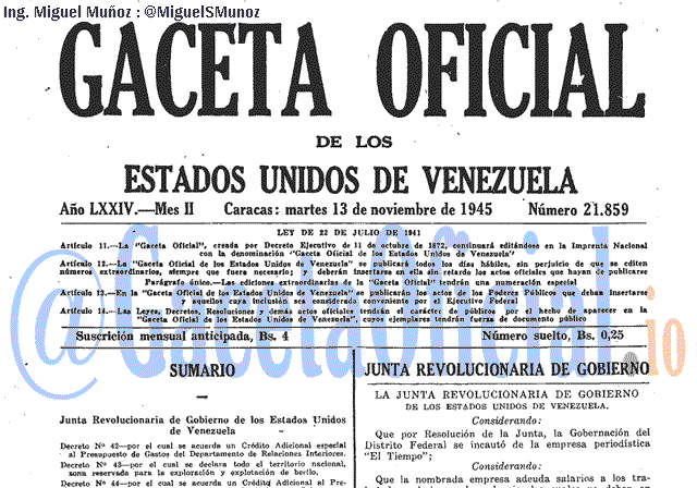 Gaceta Oficial 21859 del 13 Noviembre 1945