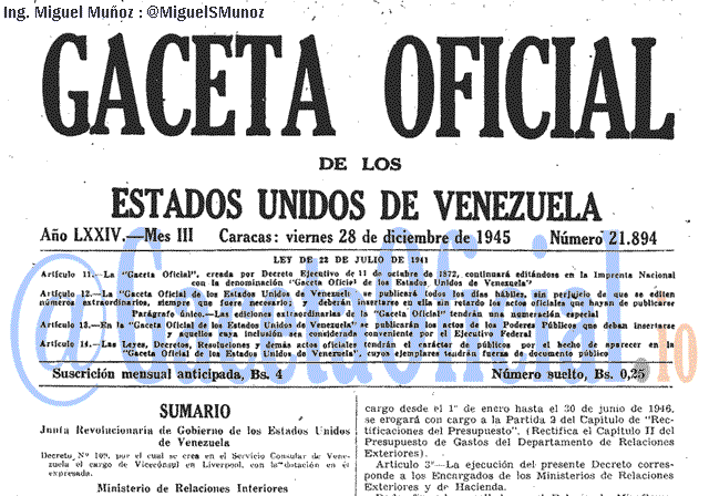 Gaceta Oficial 21894 del 28 Diciembre 1945