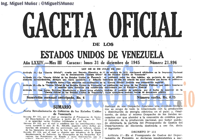 Gaceta Oficial 21896 del 31 Diciembre 1945