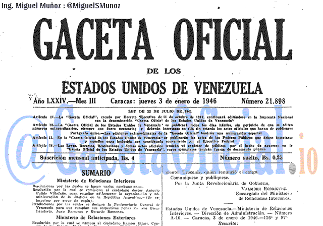 Gaceta Oficial 21898 del 3 Enero 1946